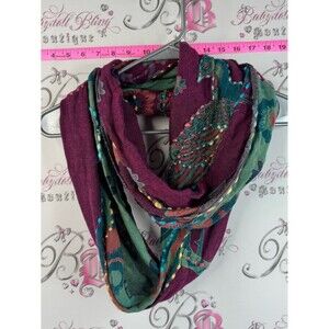 Baba scarf scarve flowers embroidered Floral Infinity Scarf in Plum & Teal by